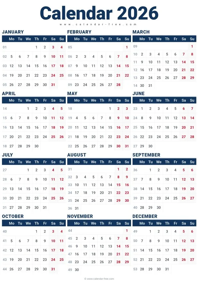 Blank 2026 calendar UK printable, simple template